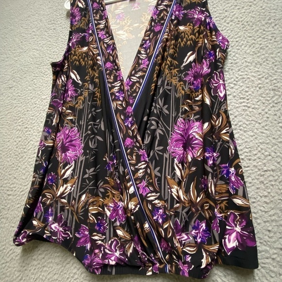 INC International Concepts Top Women Large Black Purple Sleeveless Wrap - Picture 8 of 10